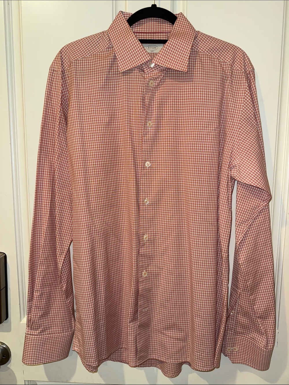 Eton Orange and White Micro Check Dress Shirt Slim fit 17.5